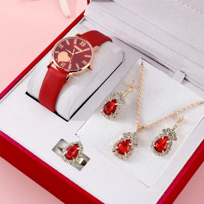 6-Piece Heart Dial Quartz Watch Set