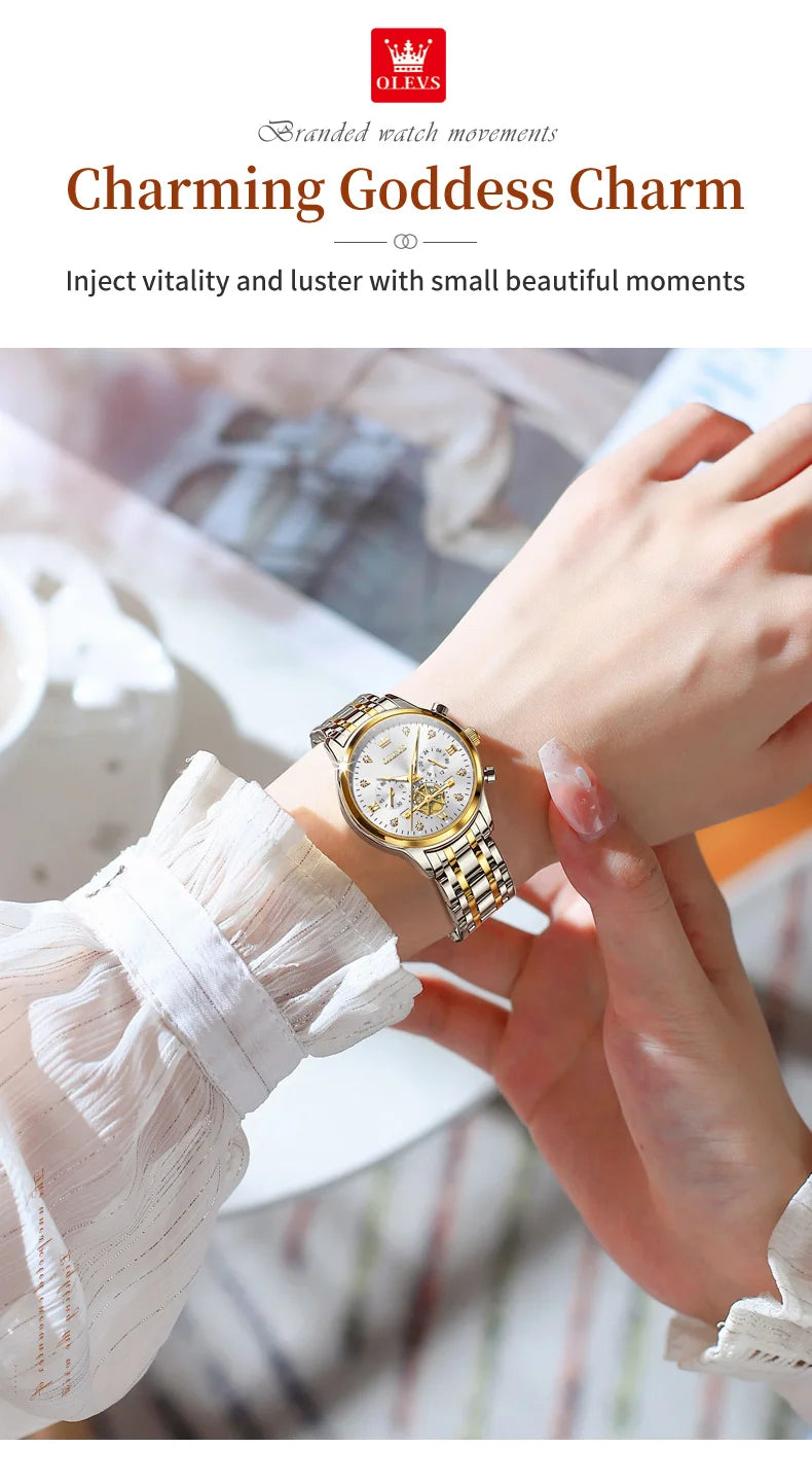 OLEVS Original Fashion Ladies Quartz Wristwatch Waterproof Luminous Multifunction Women Watches Gifts Box Reloj 2897