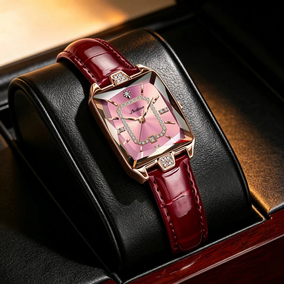 Women's Quartz Watch Square Elegant Fashion Wristwatch Diamond Embellished Luxurious Leather Strap Ladies Watch Girl Gifts