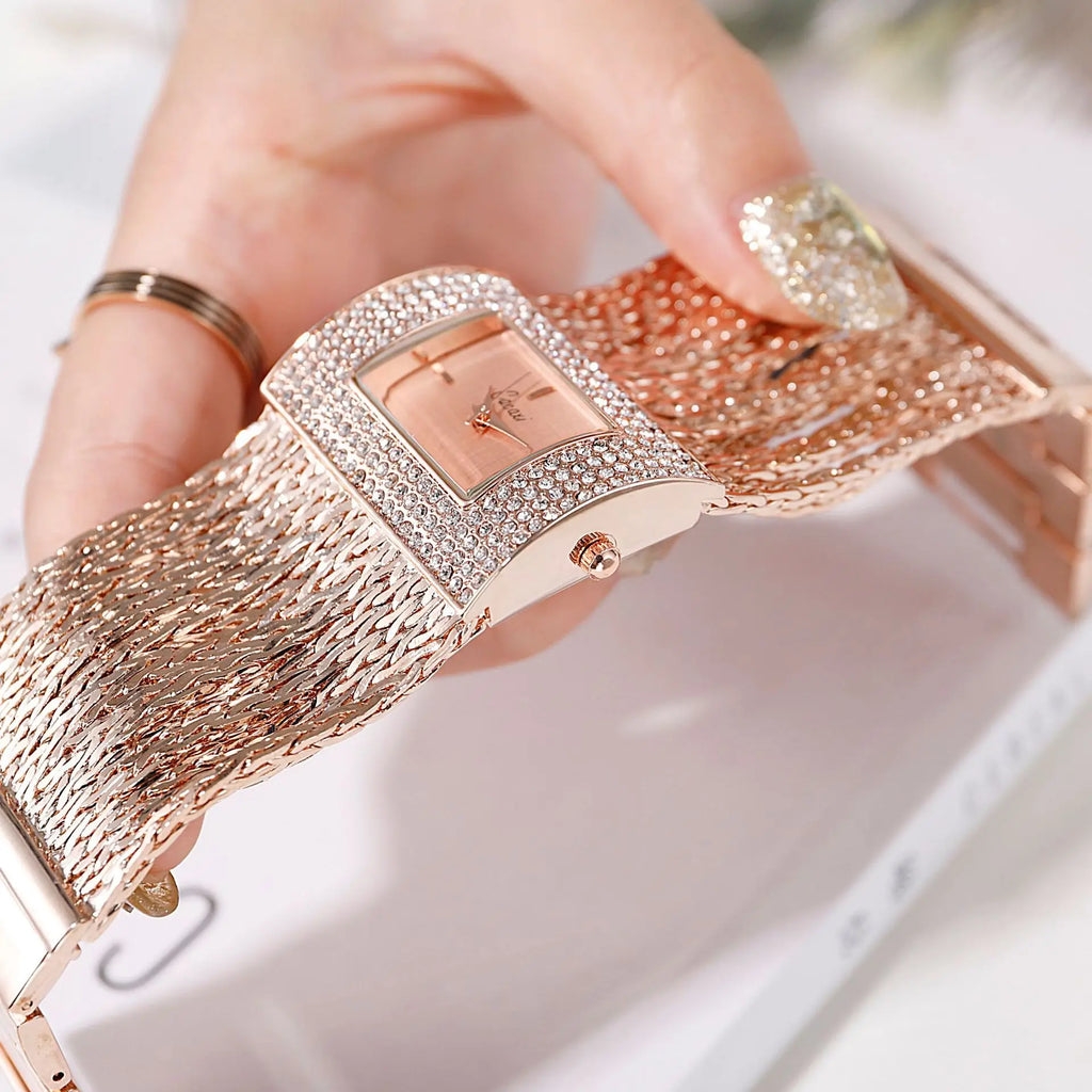 Gold Quartz Women's Watch Luxury Fashion Large Dial Water Resistant Dress Bracelet Ladies Wristwatches Reloj Mujer