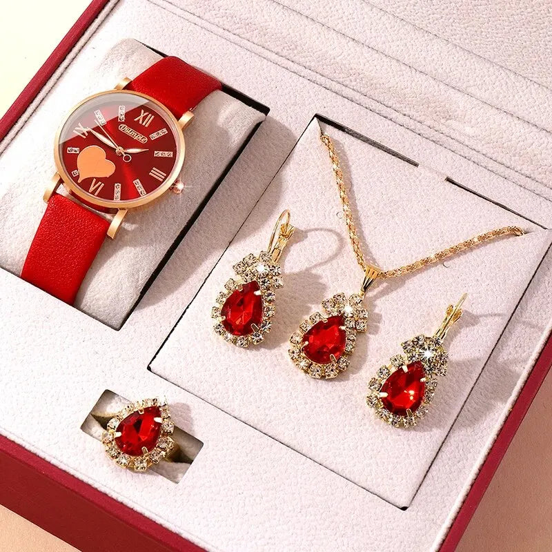 6-Piece Heart Dial Quartz Watch Set