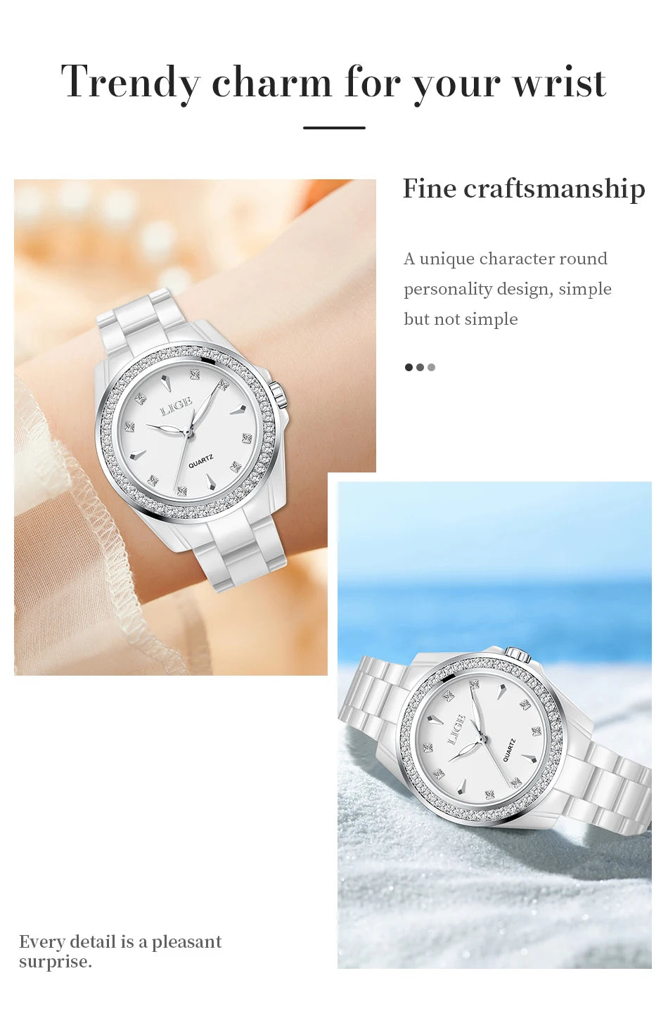 LIGE TOP Women Quartz Watches 2026 Ceramic Elegant Fashion Waterproof Luminous Clock Vintage Watch for Women Reloj De Mujer+BOX