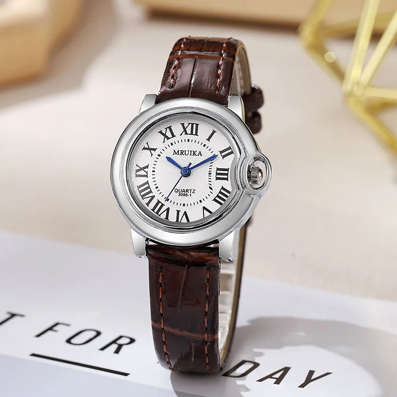 Brand Women round Rome Dial Quartz Watches Fashion Ladies Leather Strap Wristwatch Love Gift Clock Dropshipping reloj mujer