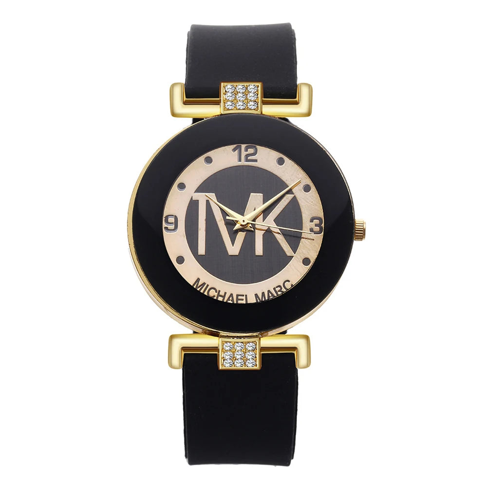 -Fashion TVK Brand Women's Watch Simple Luxury Rhinestone Watch for Women Quartz Watch Casual Silicone Strap Ladies Clock