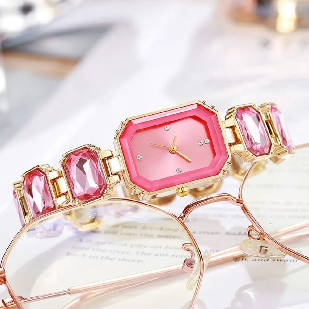 Rhinestone Quartz Watches Diamond Studded Watch Strap with Adjustable Bracelet Women Wristwatch Square Shaped Watch Women Girl