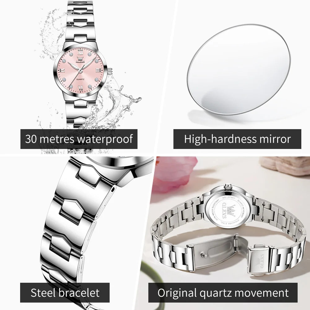 OLEVS 3735 Elegance Original Quartz Movement Watch For Women Diamond Dial Brand HD Luminous Function 30m Waterproof Watch