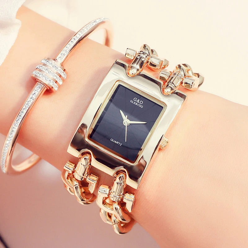 Rectangle Case Double Bracelet Quartz Watch