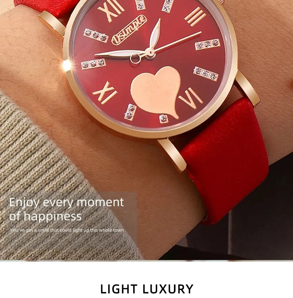 6-Piece Heart Dial Quartz Watch Set