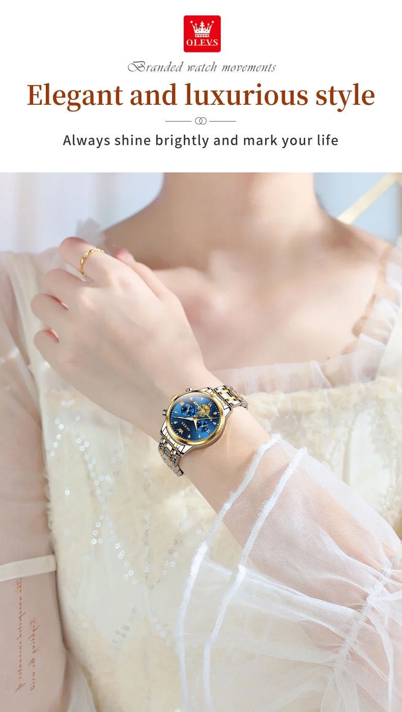 OLEVS Original Fashion Ladies Quartz Wristwatch Waterproof Luminous Multifunction Women Watches Gifts Box Reloj 2897