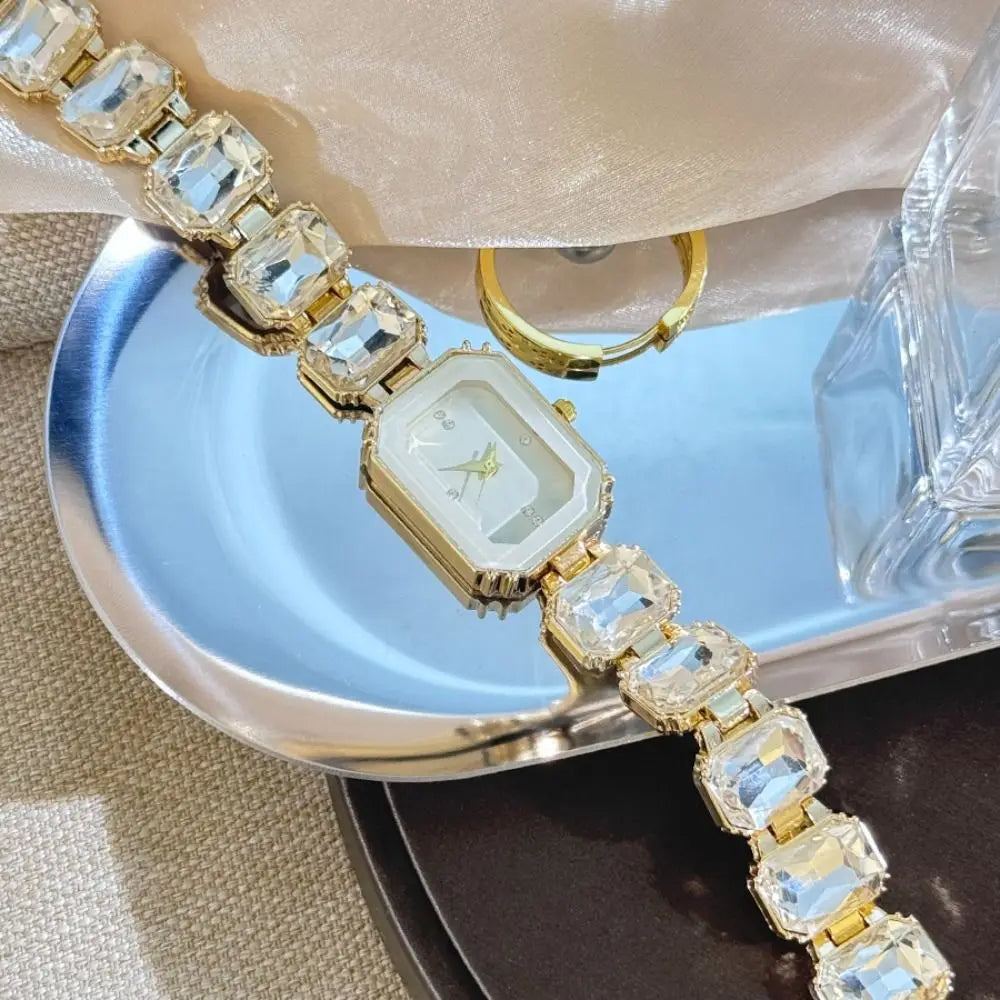Rhinestone Quartz Watches Diamond Studded Watch Strap with Adjustable Bracelet Women Wristwatch Square Shaped Watch Women Girl