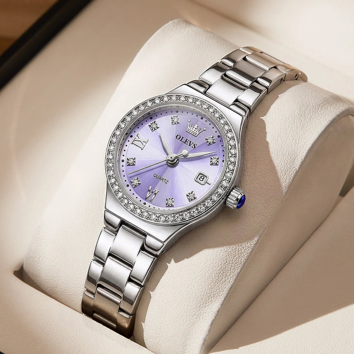 OLEVS 5628 Elegant Ladies' Watch Auto Date Diamond Dial Stainless Steel Waterproof Ladies' Quartz Watch