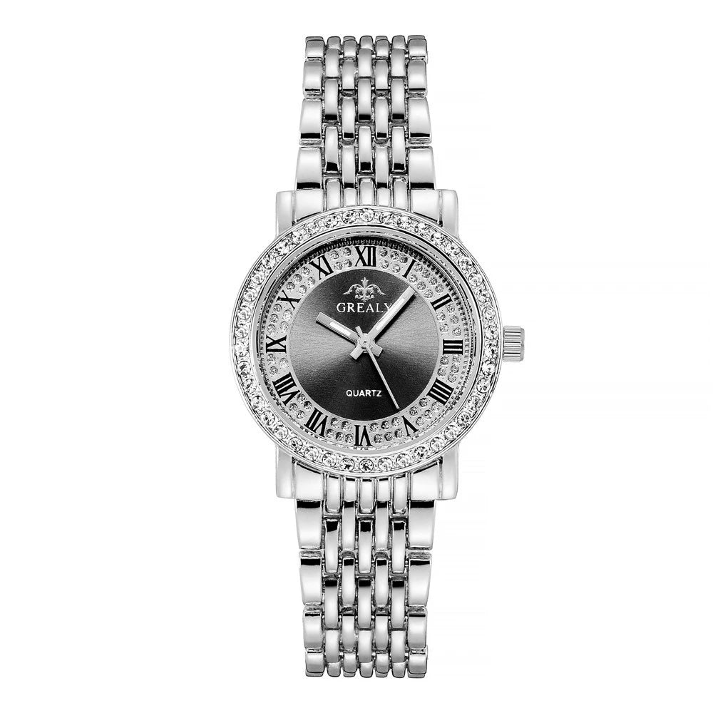 Luxury Branded Women's Watch Fashion Rome Diamond Set Watches for Women Quartz Casual Gold Stainless Steel Strap Women's Clock