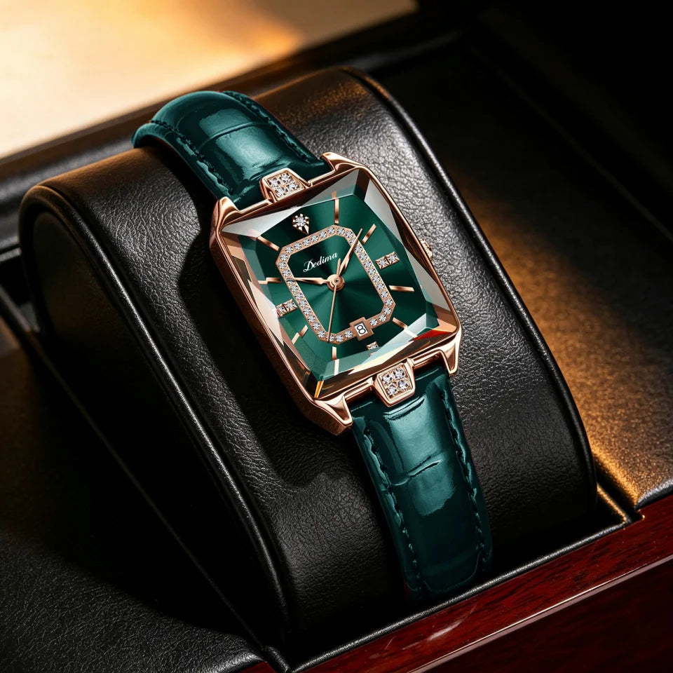 Women's Quartz Watch Square Elegant Fashion Wristwatch Diamond Embellished Luxurious Leather Strap Ladies Watch Girl Gifts