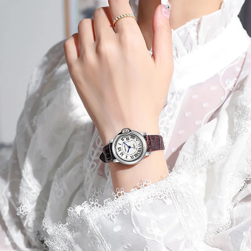 Brand Women round Rome Dial Quartz Watches Fashion Ladies Leather Strap Wristwatch Love Gift Clock Dropshipping reloj mujer
