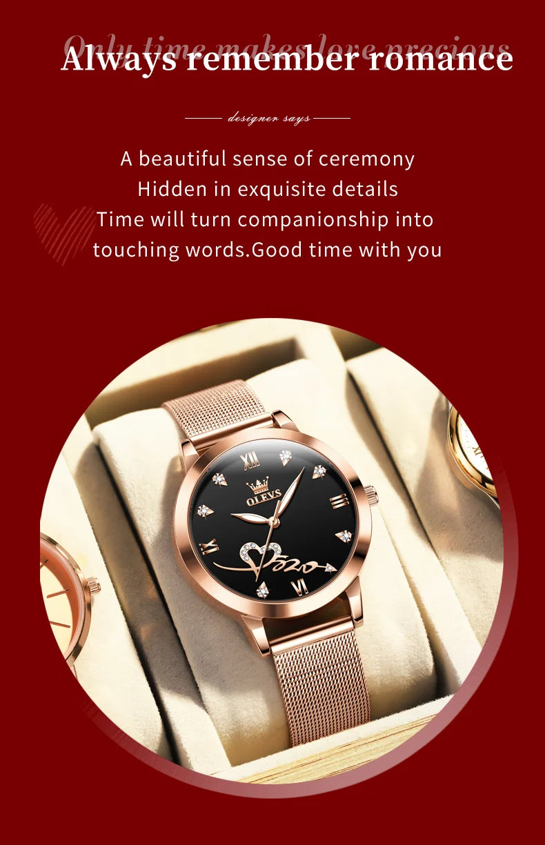 OLEVS 5530 Versatile Fashion Women's Quartz Watches Waterproof Mesh Belt Love Dial Luminous Clock Original Brand Wristwatch