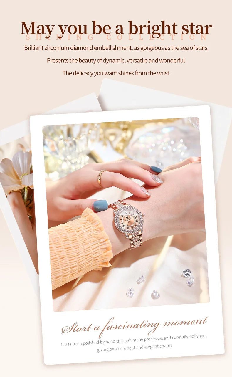 OLEVS 9943 Womens Watch Original Fashion Quartz Watch Roman Inlaid Zircon Dial Reloj Waterproof Luminous  Ladies Watch Box