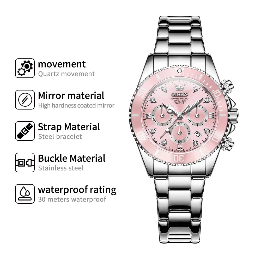 OLEVS 5632 Luxury Women Watch Original Quartz Watch Multi Functional HD Date Waterproof Luminous Chronograph Women Gift Watch
