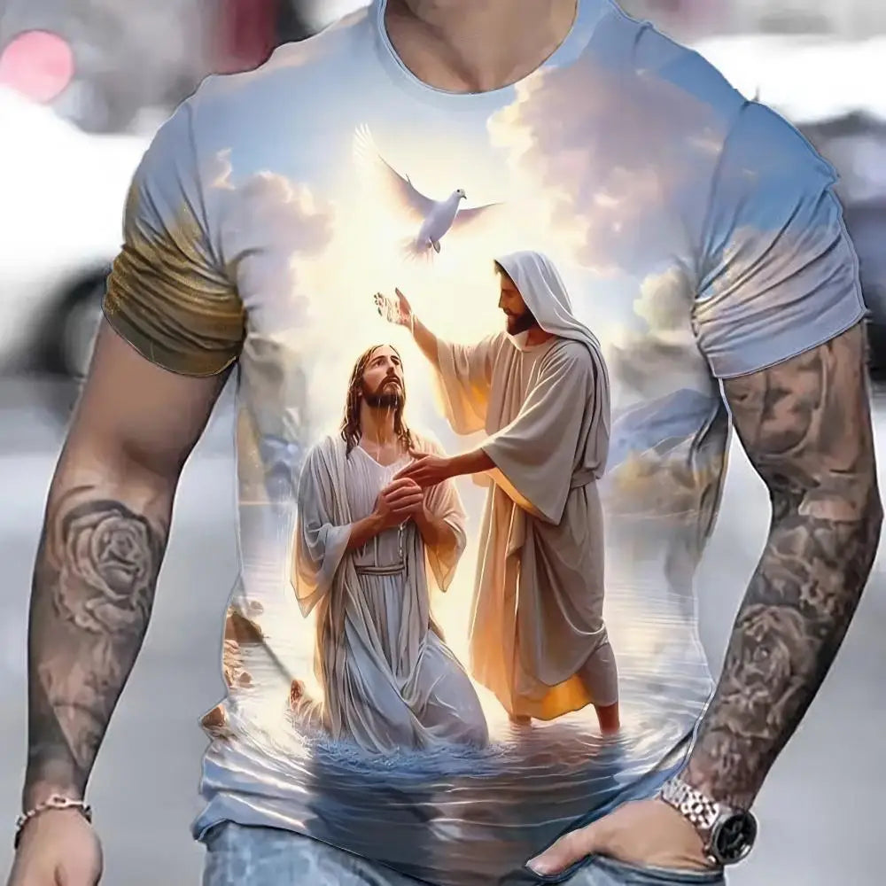 Jesus cross print t-shirt 3D cross pattern detail