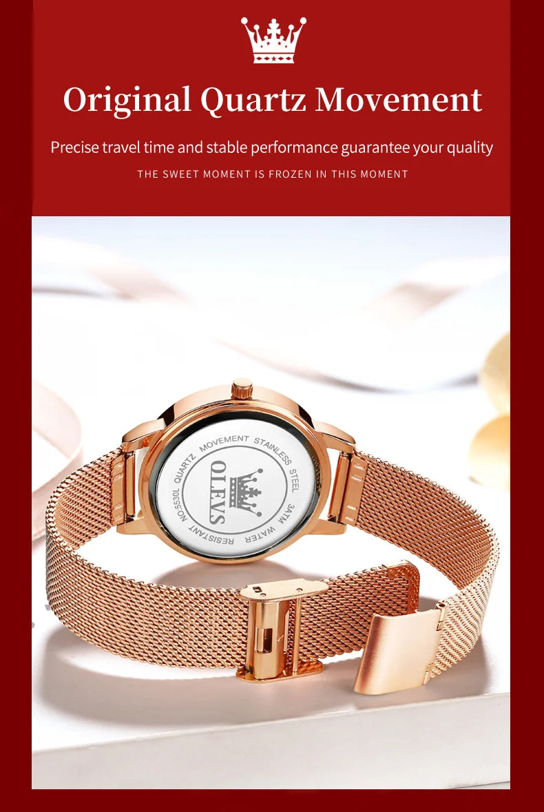 OLEVS 5530 Versatile Fashion Women's Quartz Watches Waterproof Mesh Belt Love Dial Luminous Clock Original Brand Wristwatch
