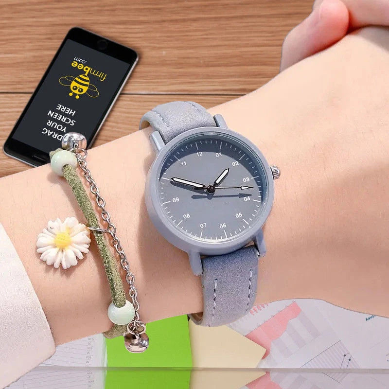 Women's Watch PU Leather Strap Bracelet Women Quartz Watches Small Round Dial Fashion Wristwatch for Ladies Girls