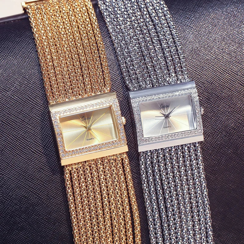 NEW Ladies Watches Fashion Gold Diamond Bracelet Women Luxury  Vintage Quartz Watches Simple Square Dial Female Dress Gifts