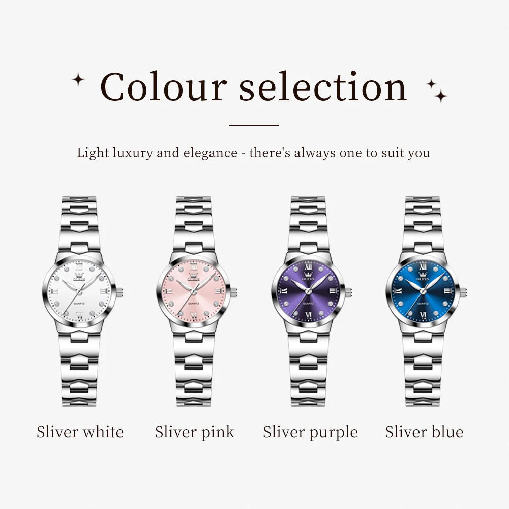 OLEVS 3735 Elegance Original Quartz Movement Watch For Women Diamond Dial Brand HD Luminous Function 30m Waterproof Watch