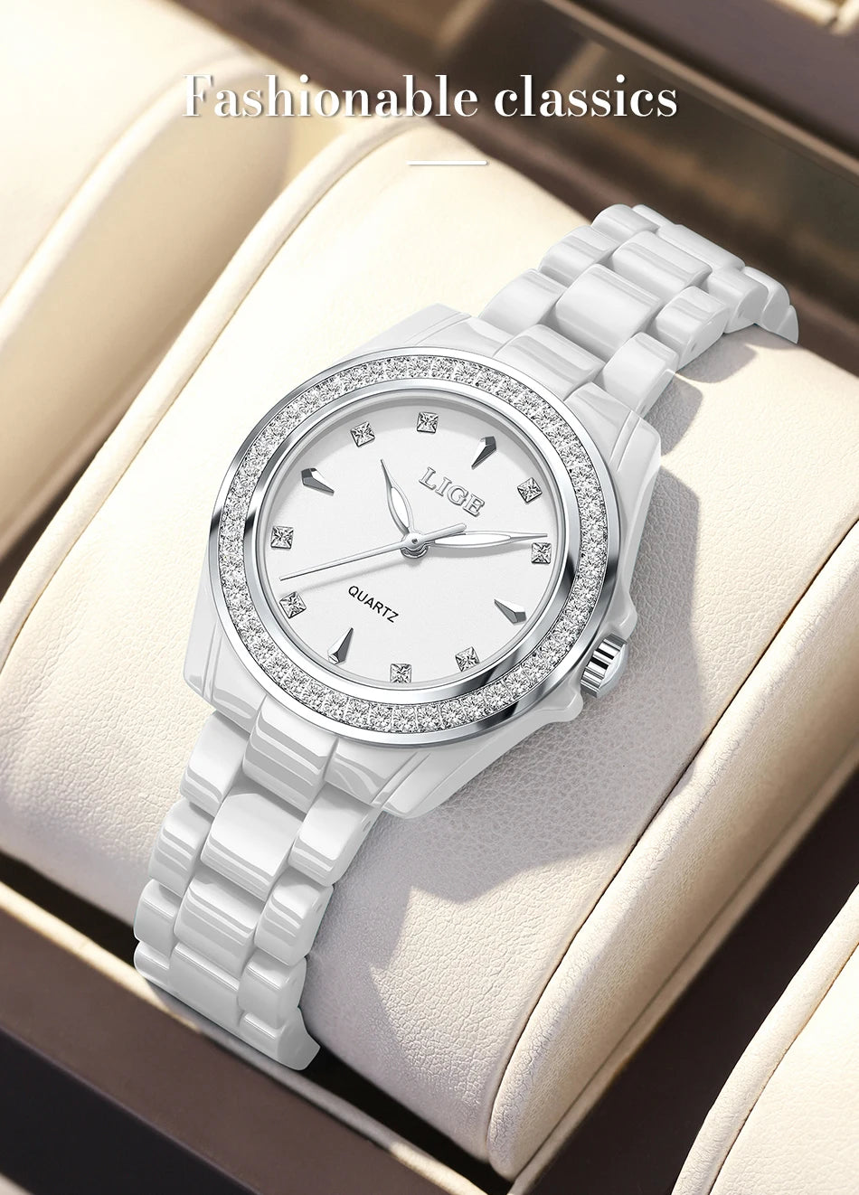 LIGE TOP Women Quartz Watches 2026 Ceramic Elegant Fashion Waterproof Luminous Clock Vintage Watch for Women Reloj De Mujer+BOX
