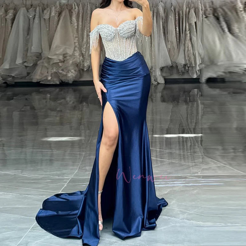 Luxury Mermaid Prom Dress Off-Shoulder Crystals