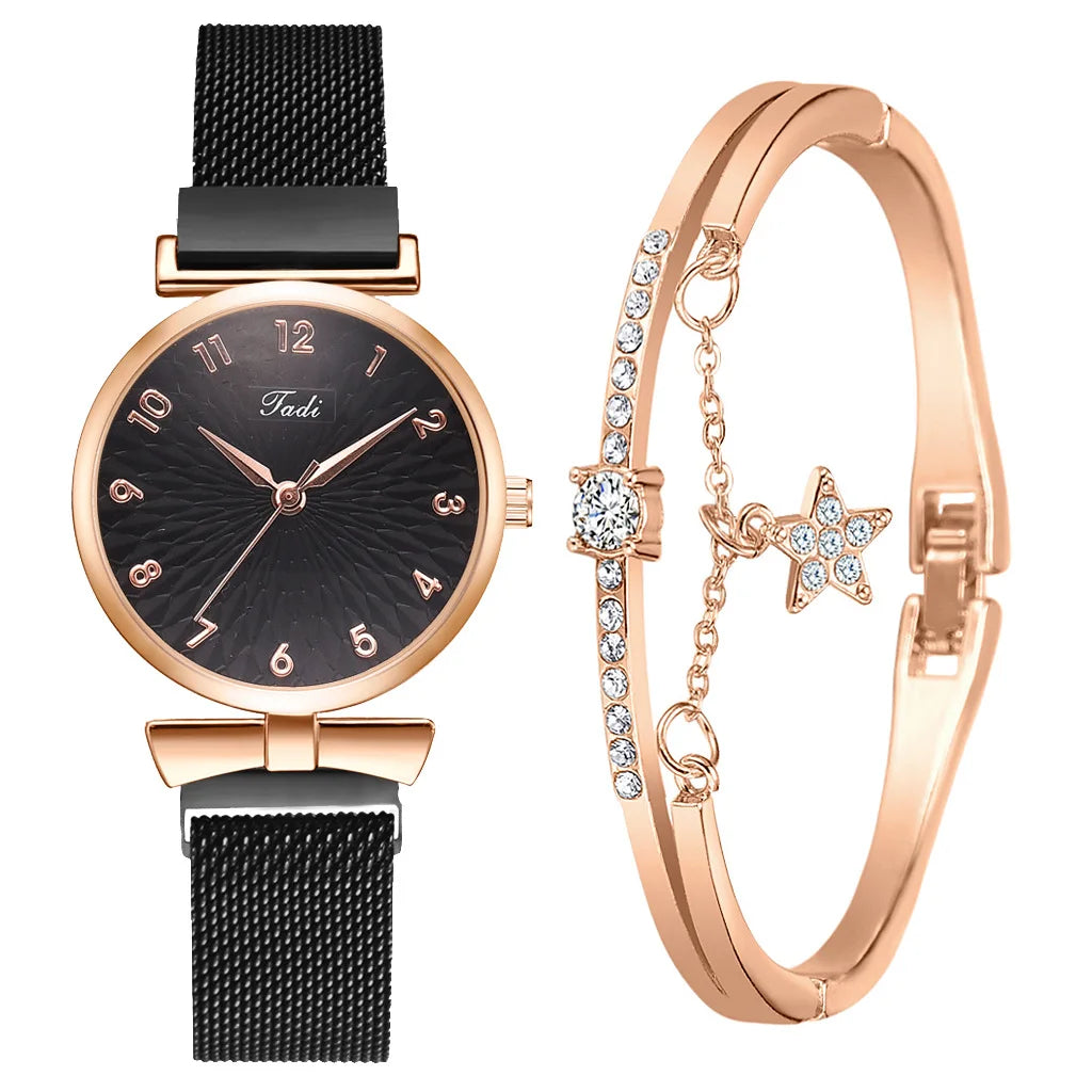 Women Bracelet Set Quartz Watches For Women Rose Gold Magnetic Watch Ladies Pink Dial Wrist Watch Clock Female Relogio Feminino