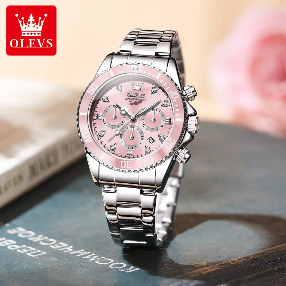 OLEVS 5632 Luxury Women Watch Original Quartz Watch Multi Functional HD Date Waterproof Luminous Chronograph Women Gift Watch