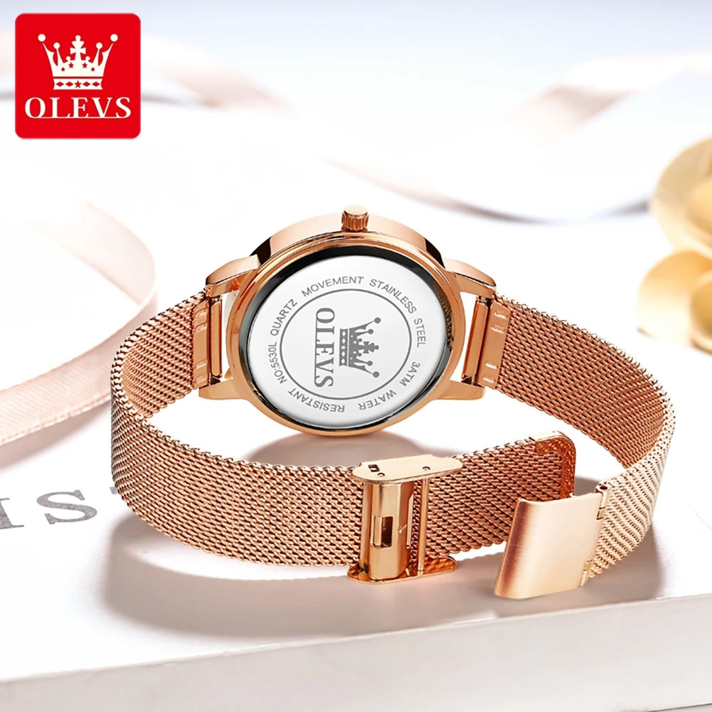 OLEVS 5530 Versatile Fashion Women's Quartz Watches Waterproof Mesh Belt Love Dial Luminous Clock Original Brand Wristwatch