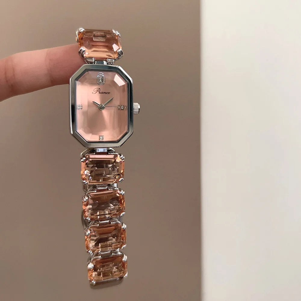 UTHAI Women Watches for Girls Wrist Quartz Watch Rectangle Dial Gold Sliver White Diamond  Ladies Fashion Wristwatch New Clock