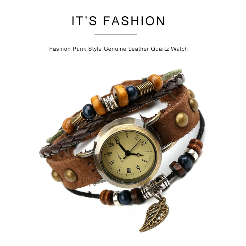 Ladies Designer Vintage Genuine Leather Women Bracelet Watches Brown Retro Roma Quartz Clock Fashion Small Female Wristwatches