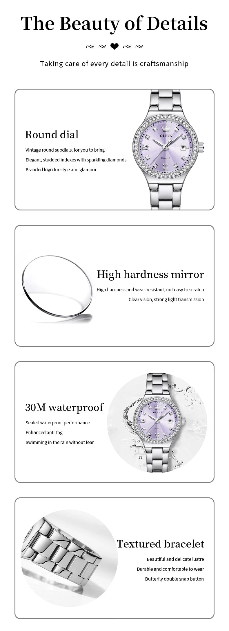 OLEVS 5628 Elegant Ladies' Watch Auto Date Diamond Dial Stainless Steel Waterproof Ladies' Quartz Watch
