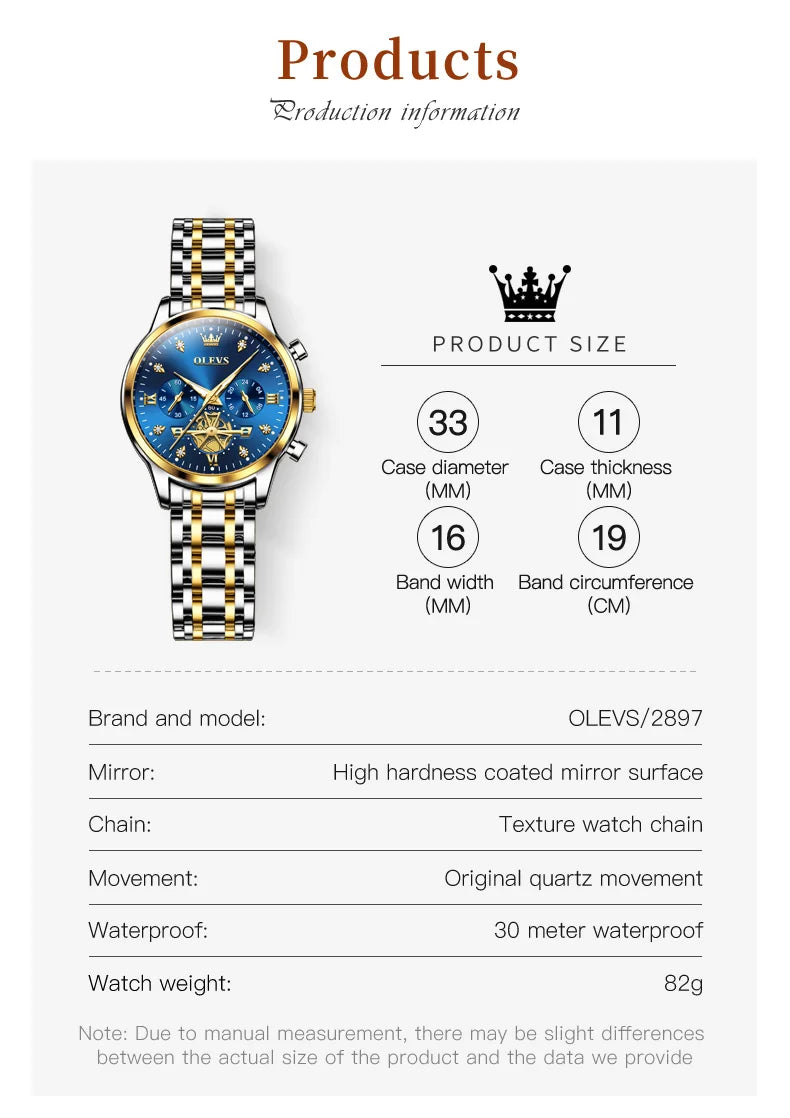 OLEVS Original Fashion Ladies Quartz Wristwatch Waterproof Luminous Multifunction Women Watches Gifts Box Reloj 2897