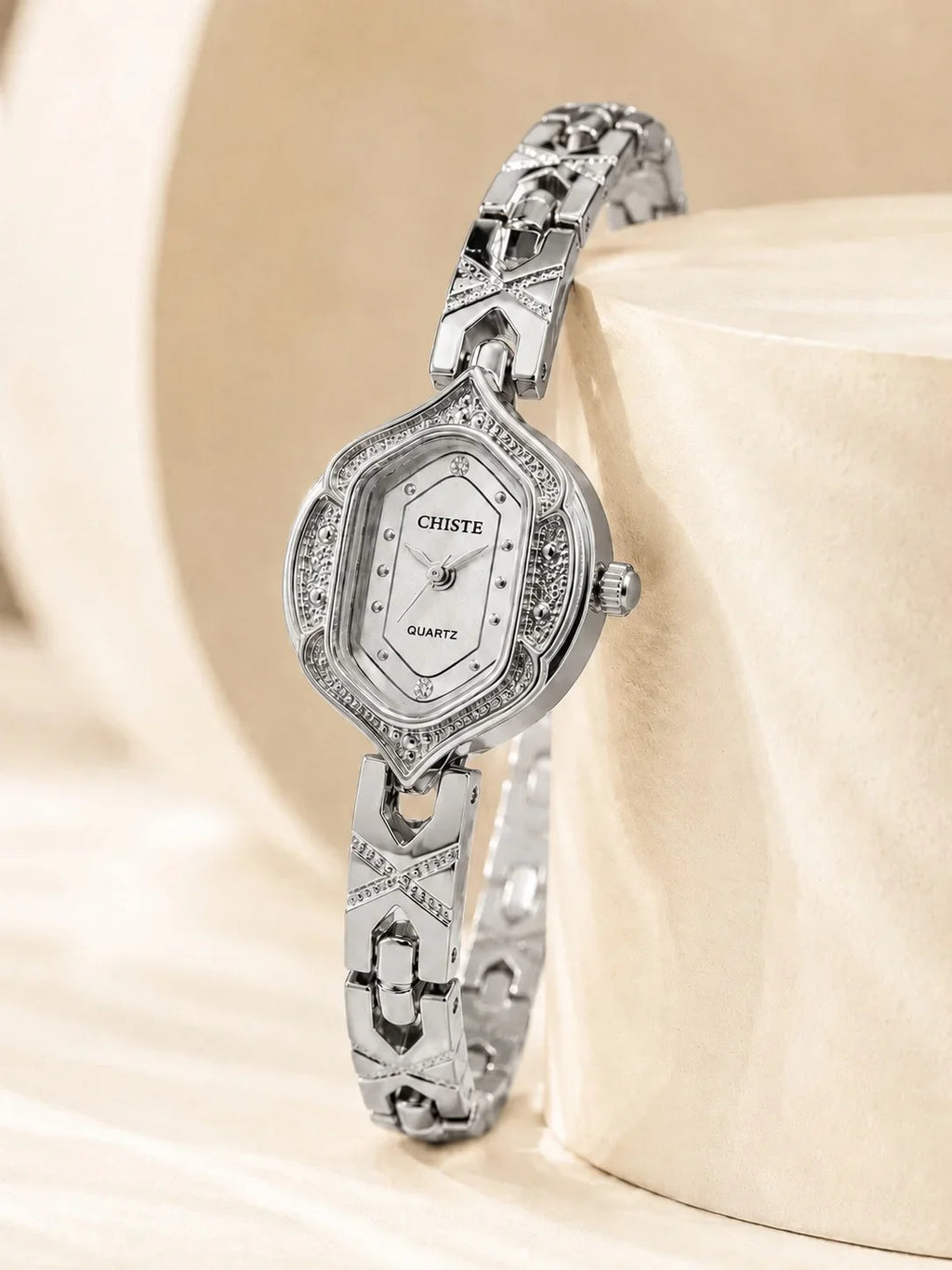 Retro Polygonal Dial Rhinestone Ladies Watch