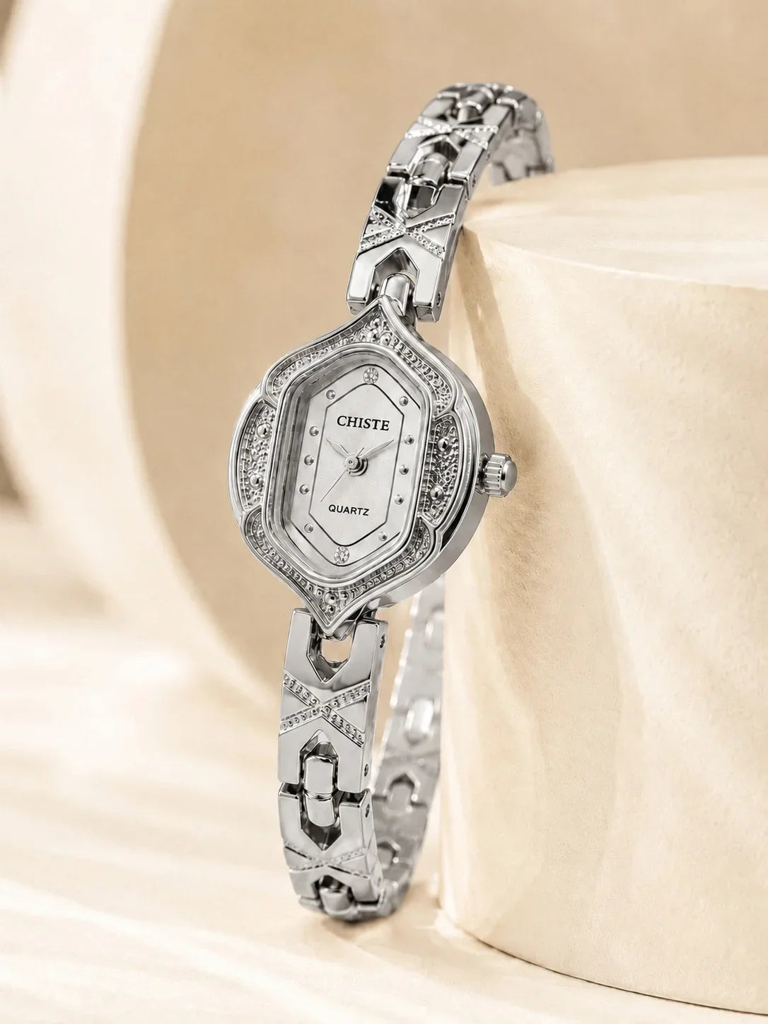 Retro Polygonal Dial Rhinestone Ladies Watch
