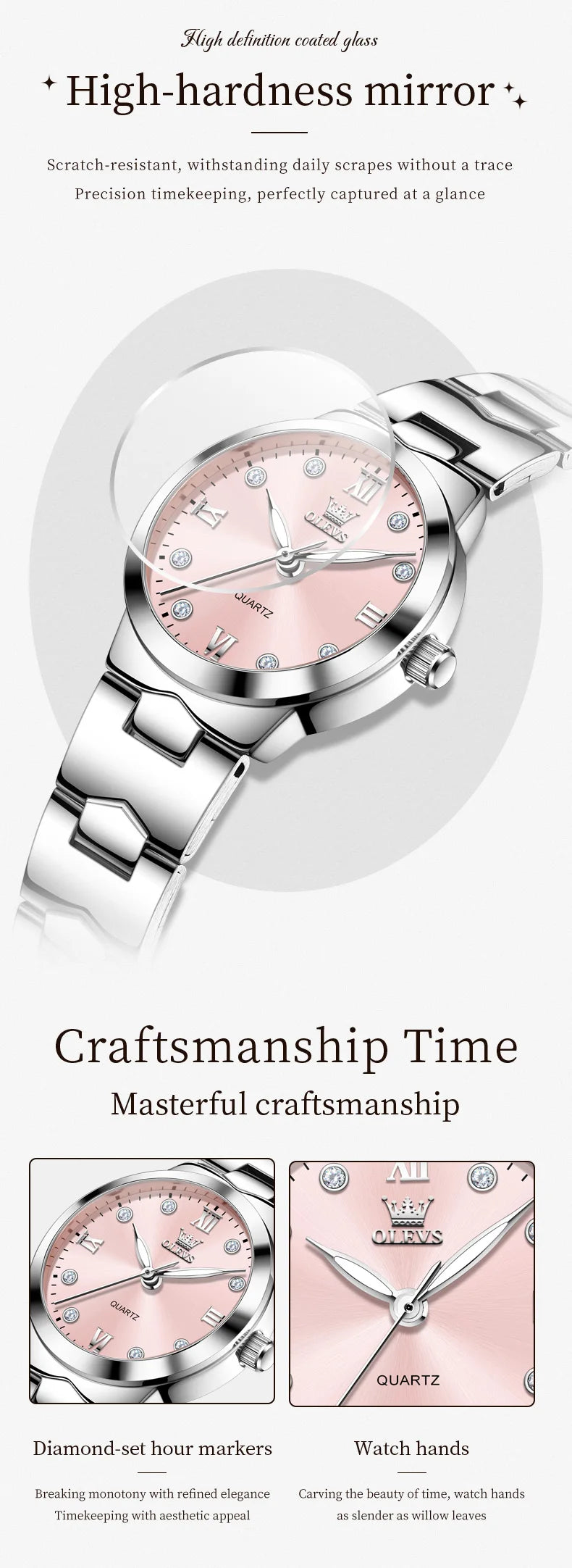 OLEVS 3735 Elegance Original Quartz Movement Watch For Women Diamond Dial Brand HD Luminous Function 30m Waterproof Watch