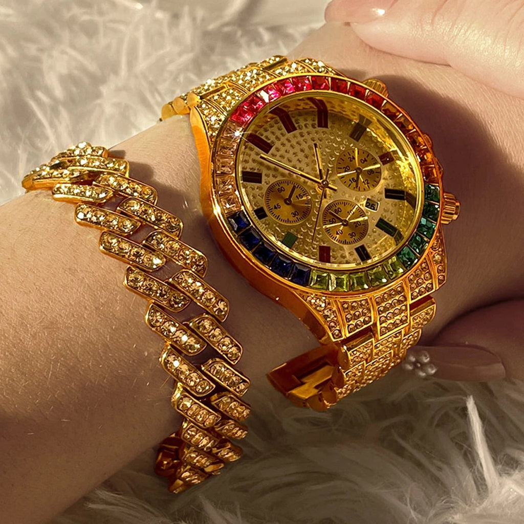 Cuban Chain Rhinestone Dress Watch