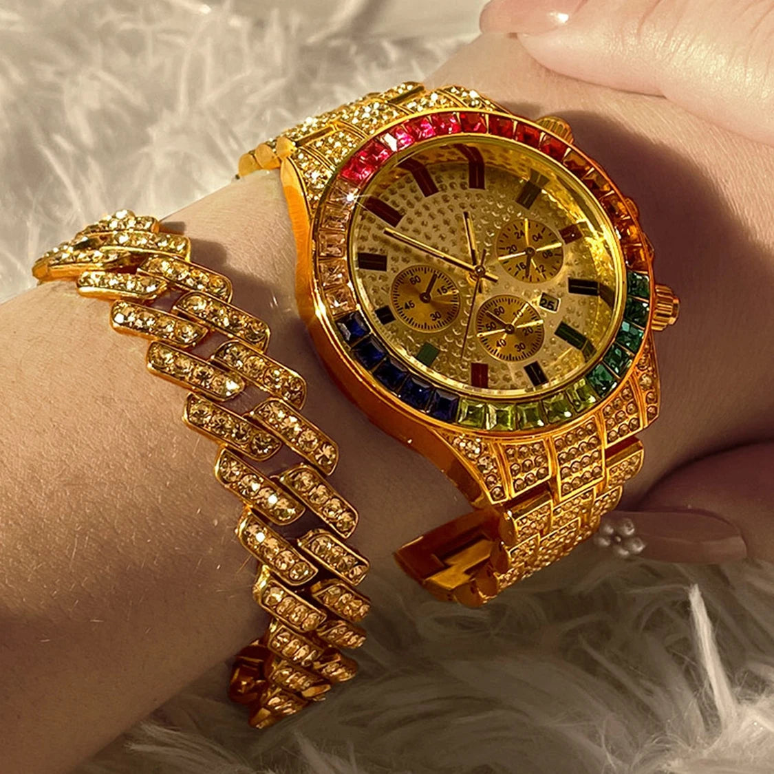 Cuban Chain Rhinestone Dress Watch