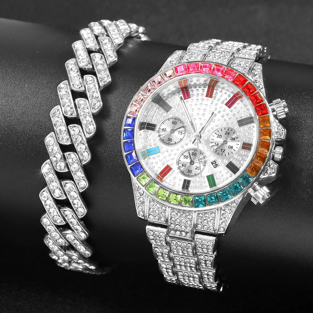 Cuban Chain Rhinestone Dress Watch