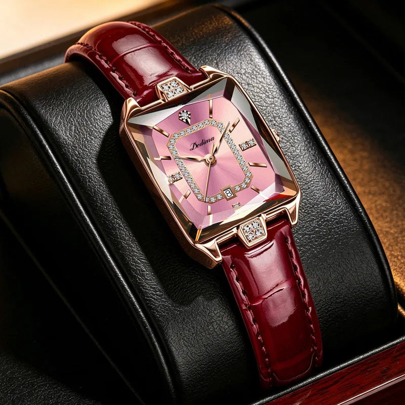 Women's Quartz Watch Square Elegant Fashion Wristwatch Diamond Embellished Luxurious Leather Strap Ladies Watch Girl Gifts