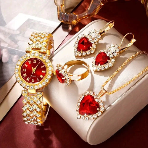 4PCS Set New Fashion Woman Bracelet Watches Ladies Crystal Stainless Steel Wrist Quartz Watch For Valentine's Day Birthday Gifts
