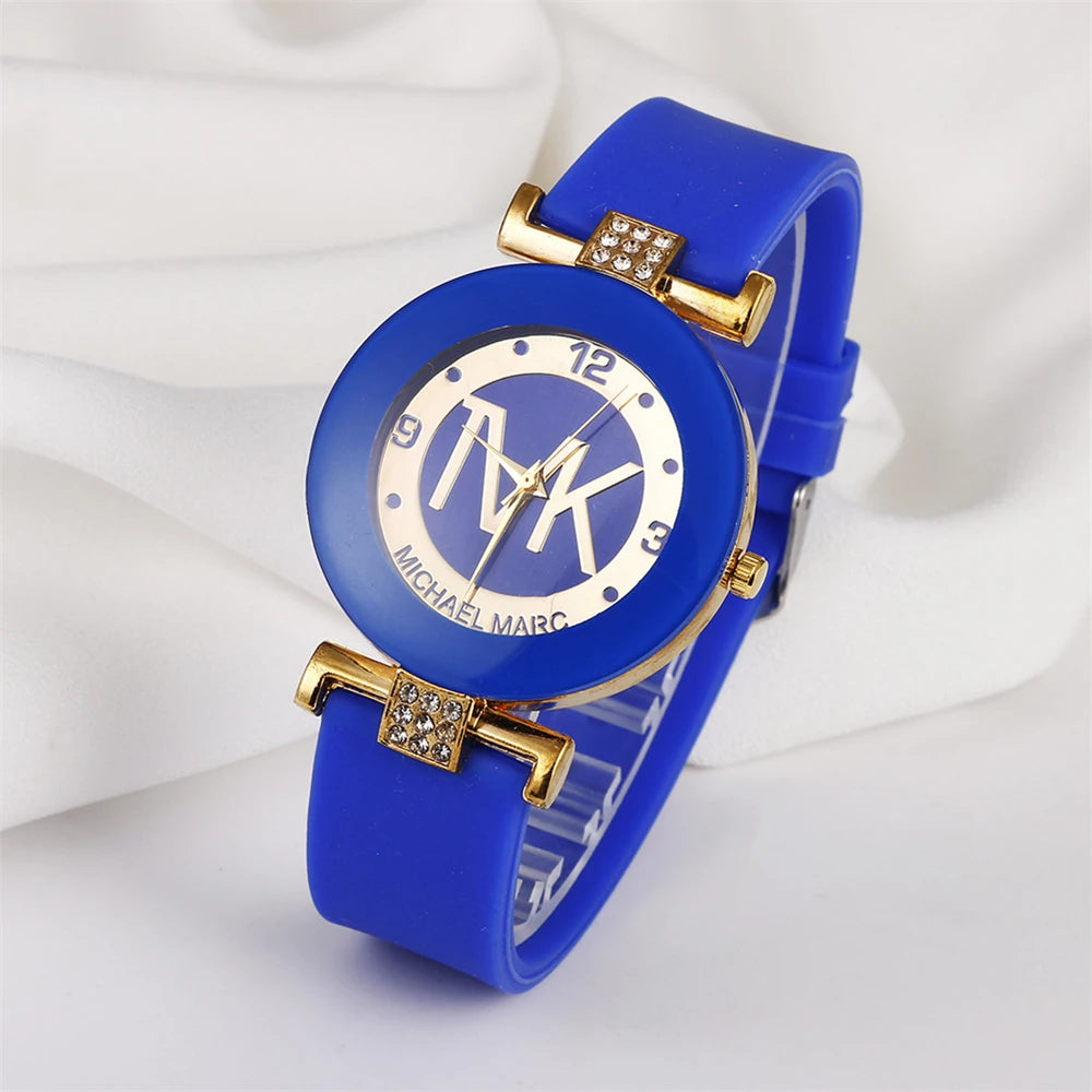 -Fashion TVK Brand Women's Watch Simple Luxury Rhinestone Watch for Women Quartz Watch Casual Silicone Strap Ladies Clock