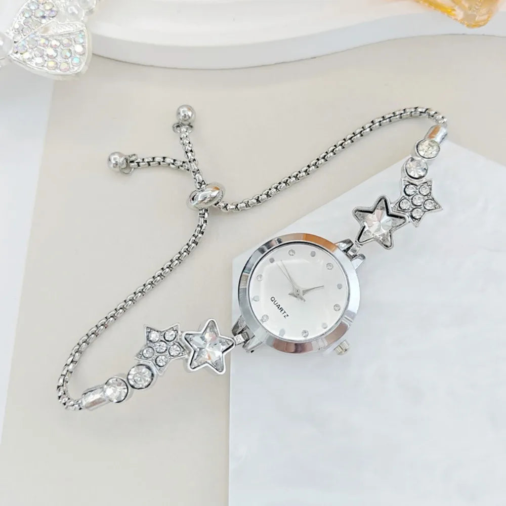 Fashion Adjustable Bracelet Watch Rhinestone Alloy Quartz Watch Ladies Wristwatch for Women Girls