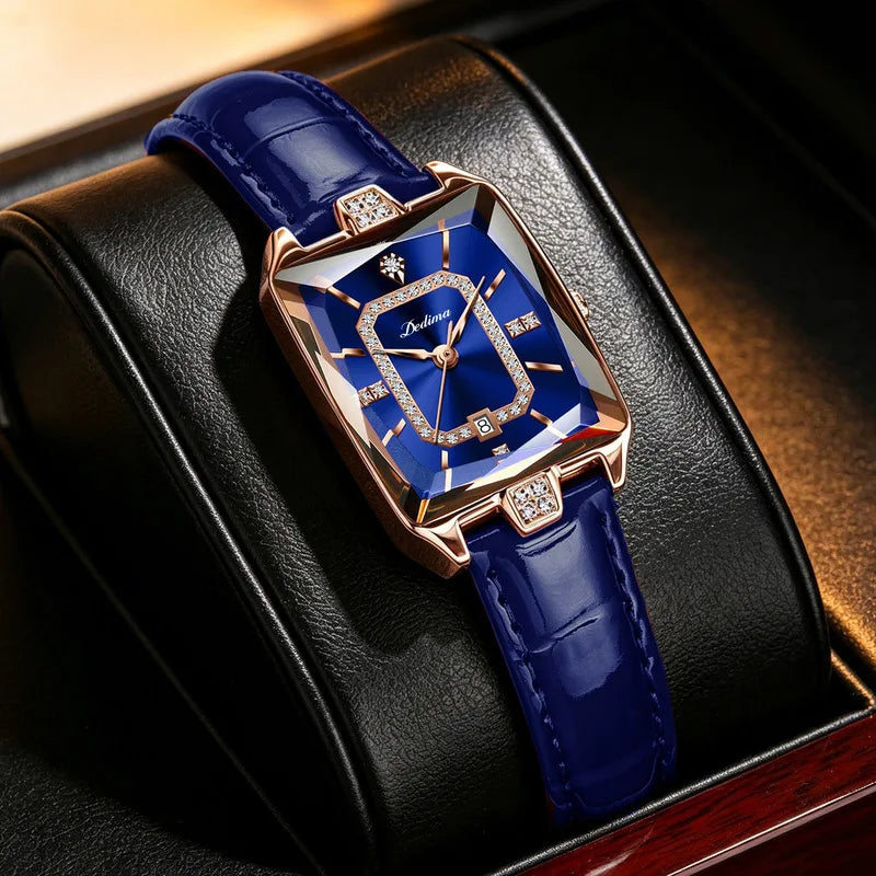 Women's Quartz Watch Square Elegant Fashion Wristwatch Diamond Embellished Luxurious Leather Strap Ladies Watch Girl Gifts
