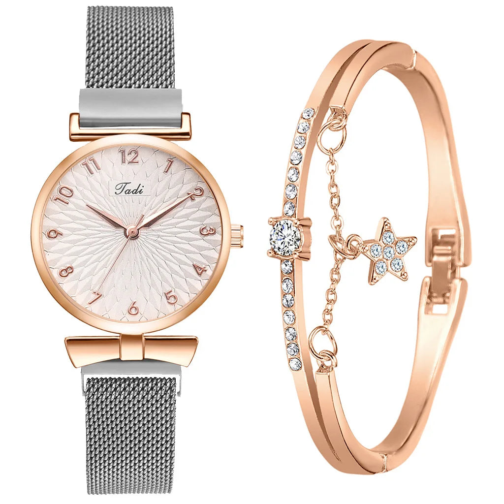 Women Bracelet Set Quartz Watches For Women Rose Gold Magnetic Watch Ladies Pink Dial Wrist Watch Clock Female Relogio Feminino