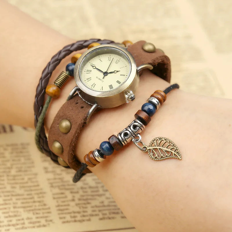 Ladies Designer Vintage Genuine Leather Women Bracelet Watches Brown Retro Roma Quartz Clock Fashion Small Female Wristwatches
