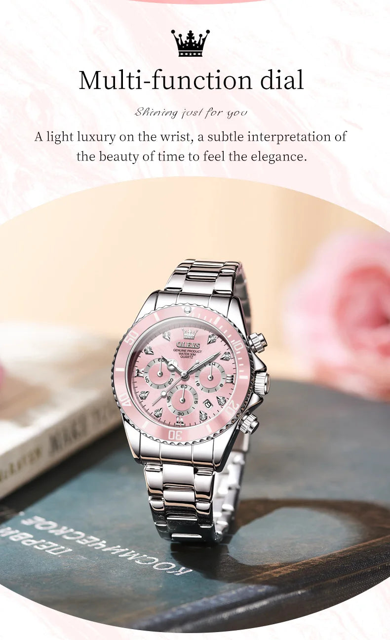 OLEVS 5632 Luxury Women Watch Original Quartz Watch Multi Functional HD Date Waterproof Luminous Chronograph Women Gift Watch
