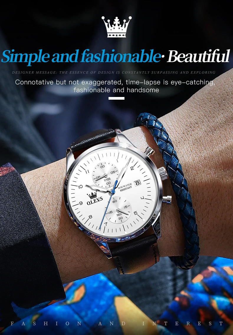 OLEVS 2880 Mens Watch Classic Original Multifunctional Quartz Watch Waterproof Luminous Date Watches For Men Box Gift